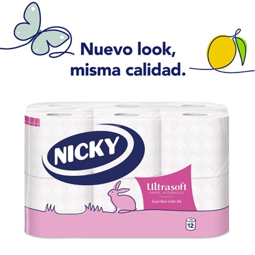 0009  NICKY PAPEL HIGIÉNICO ULTRASOFT 12 ROLLOS 2 CAPAS X 8 PAQ. (FSC)