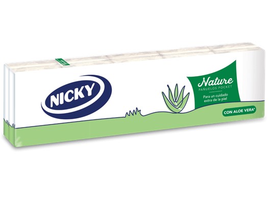 0023  NICKY PAÑUELO NATURE ALOE VERA POCKET 4 CAPAS 9 UNIDADES X 10 PAQ. X 25 (FSC)