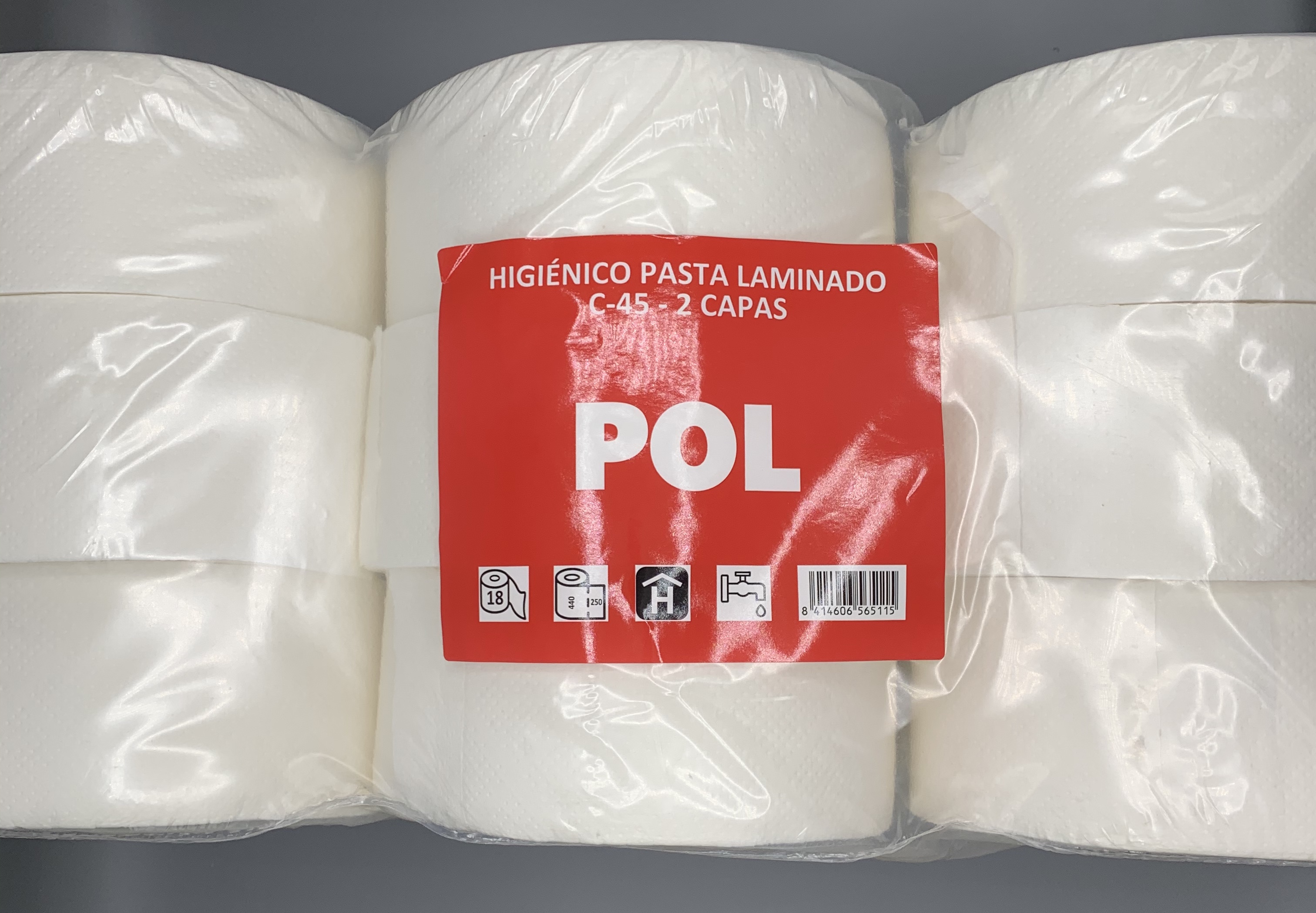 0089  POL ROLLO HIGIENICO INDUSTRIAL PASTA 250 SERVICIOS LAMINADO C-45