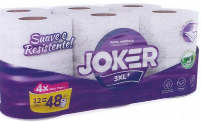 0322  JOKER PAPEL HIGIENICO 12R.2C. 3XL+ 12=48 CUADRUPLE ROLLO LILA.