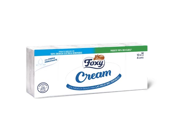 0981  FOXY PAÑUELO CREAM 4 CAPAS 10X9UNDS. CON CREMA HIDRATANTE PARA LAS PIELES MAS SENSIBLES