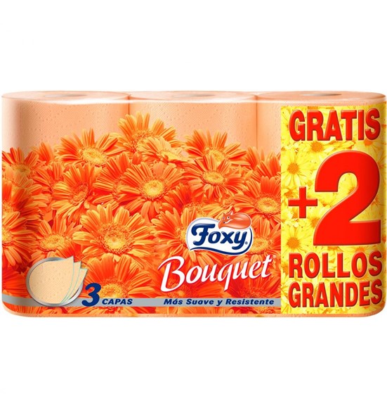 1059  FOXY PAPEL HIGIENICO SEDA BOUQUET NARANJA 4+2 ROLLOS 3 CAPAS